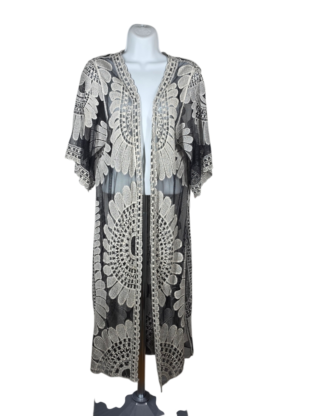 REBELLION MESH & EMBROIDERY LONG LINE CARDIAN